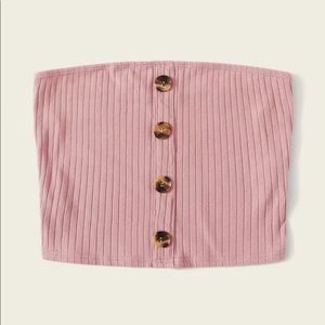 Pink ribbed knit bandeau / tube top